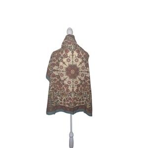 Tilla Vintage Silk 34" Scarf Floral Medallion Persian Print Teal Burgundy Gold